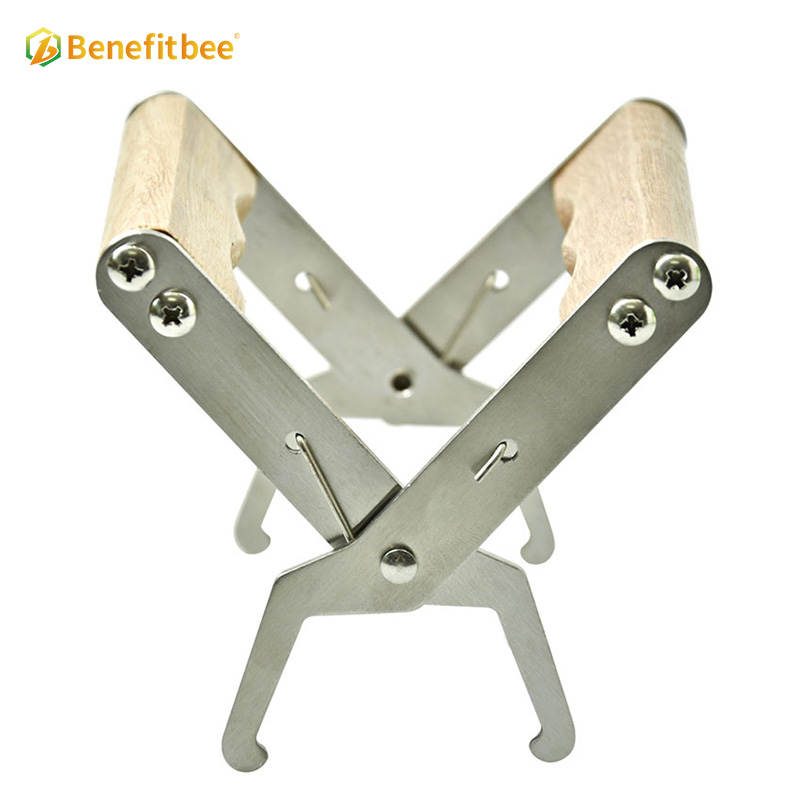 Beekeeping tool stainless steel frame grip with wooden handle for honey comb foundation