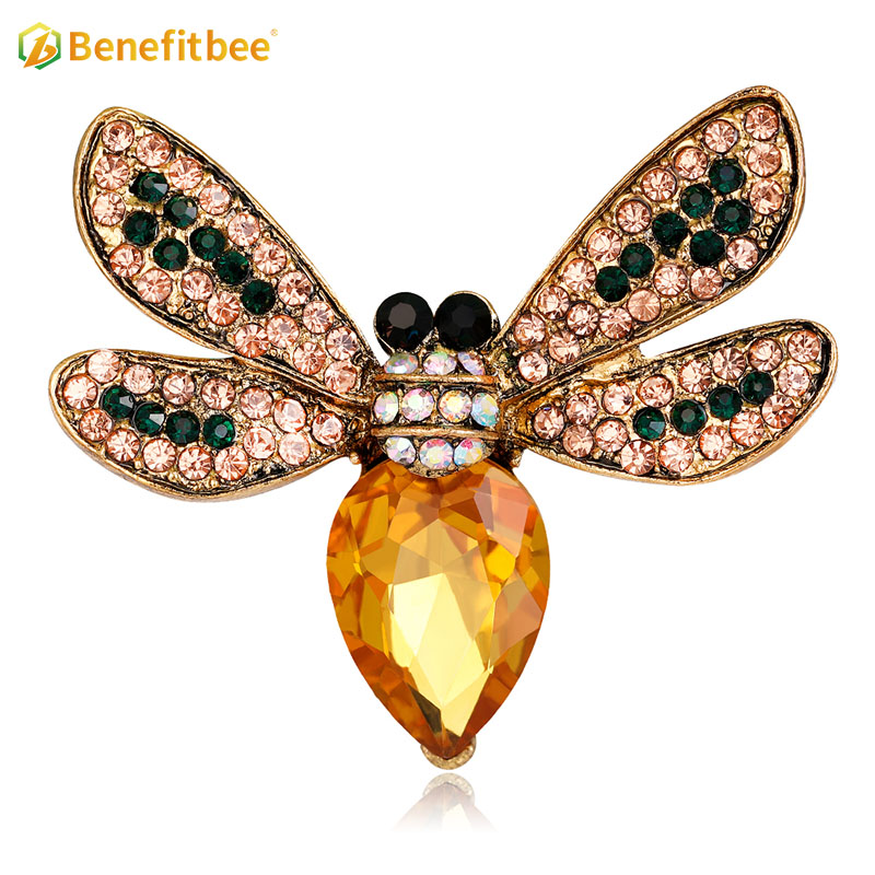 Benefitbee nueva moda broche de abeja pin cristal vintage broche de abeja AG091